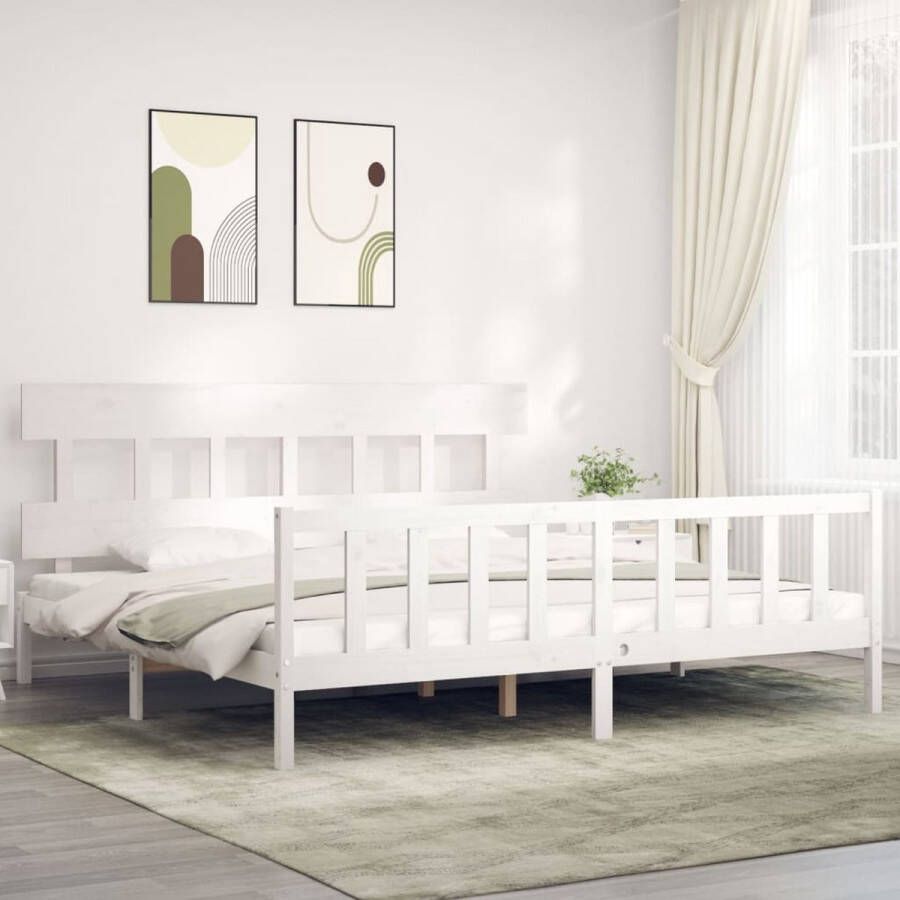 The Living Store Bedframe met hoofdbord massief hout wit 200x200 cm Bedframe Bedframes Bed Tweepersoonsbed Slaapkamermeubel Houten Bedframe Houten Bed Bedbodem Massief Houten Bedframe Ledikant Bedframe Met Hoofdeinde - Foto 2