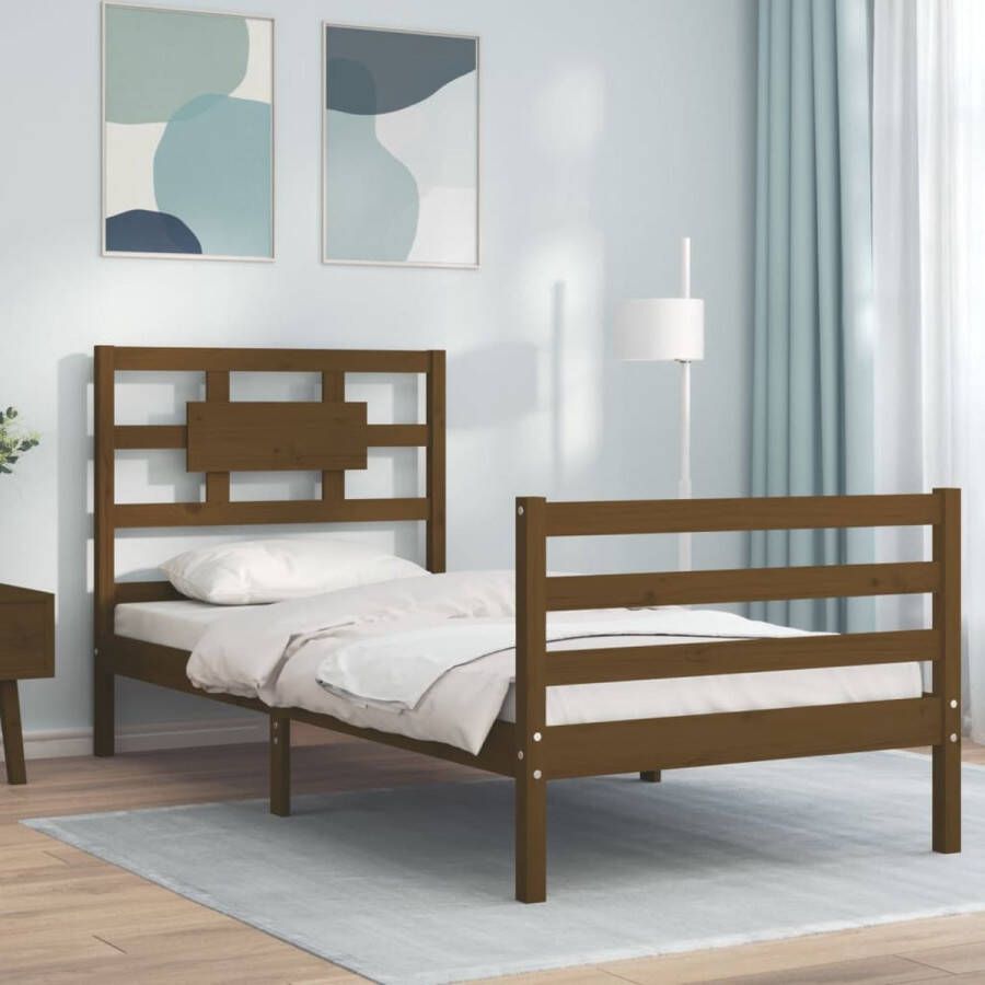 The Living Store Bedframe met hoofdbord massief hout honingbruin 90x200 cm Bedframe Bedframes Bed Eenpersoonsbed Slaapkamermeubel Houten Bedframe Houten Bed Bedbodem Massief Houten Bedframe Ledikant Bedframe Met Hoofdeinde - Foto 4