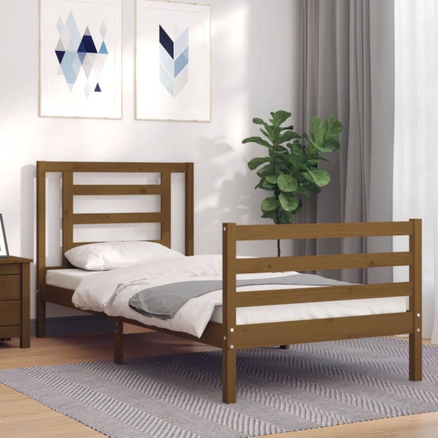 The Living Store Massief Grenenhouten Bedframe 205.5 x 95.5 x 100 cm Honingbruin Multiplex Lattenbodem