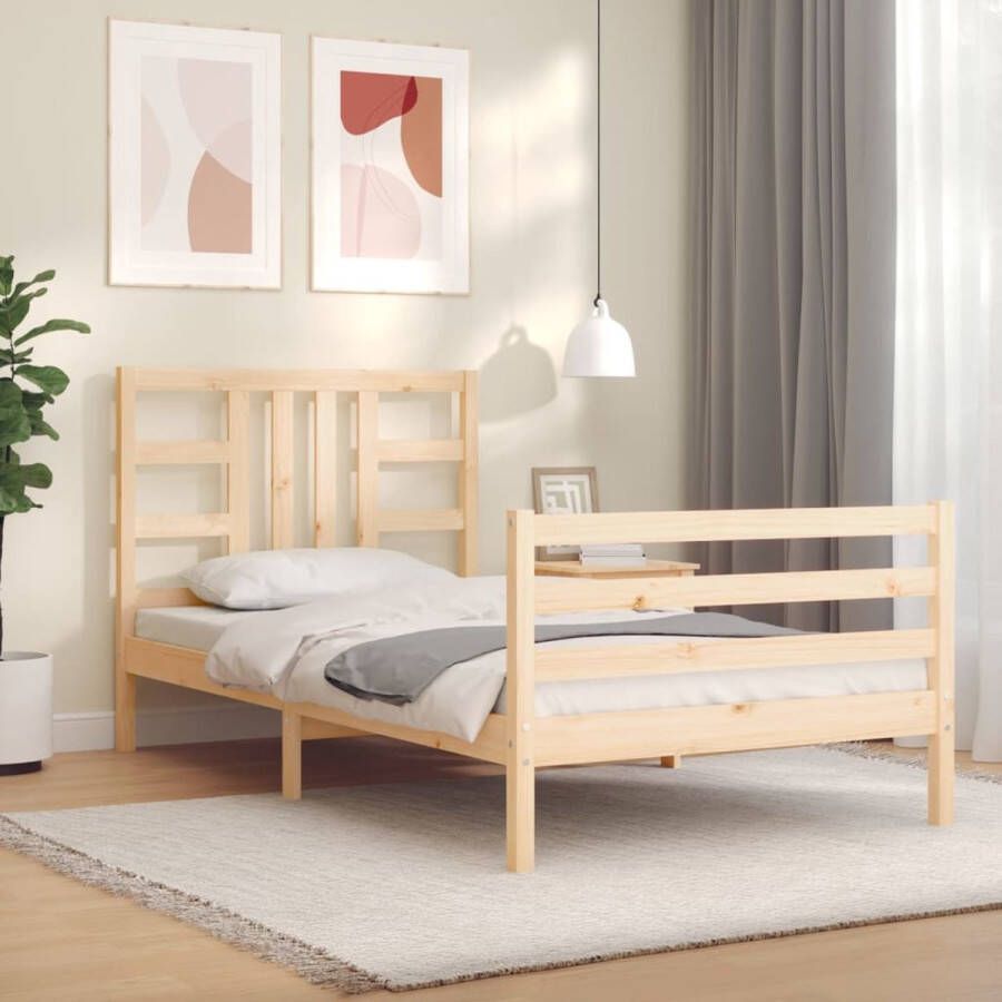The Living Store Bedframe Massief Grenenhout 205.5 x 95.5 x 100 cm Met Multiplex Lattenbodem Functioneel Hoofd- en Voeteneinde Onbehandeld Massief Grenenhouten Bed Frame Houten Bed Met Hoofdeind Tweepersoonsbed Slaapcomfort - Foto 2