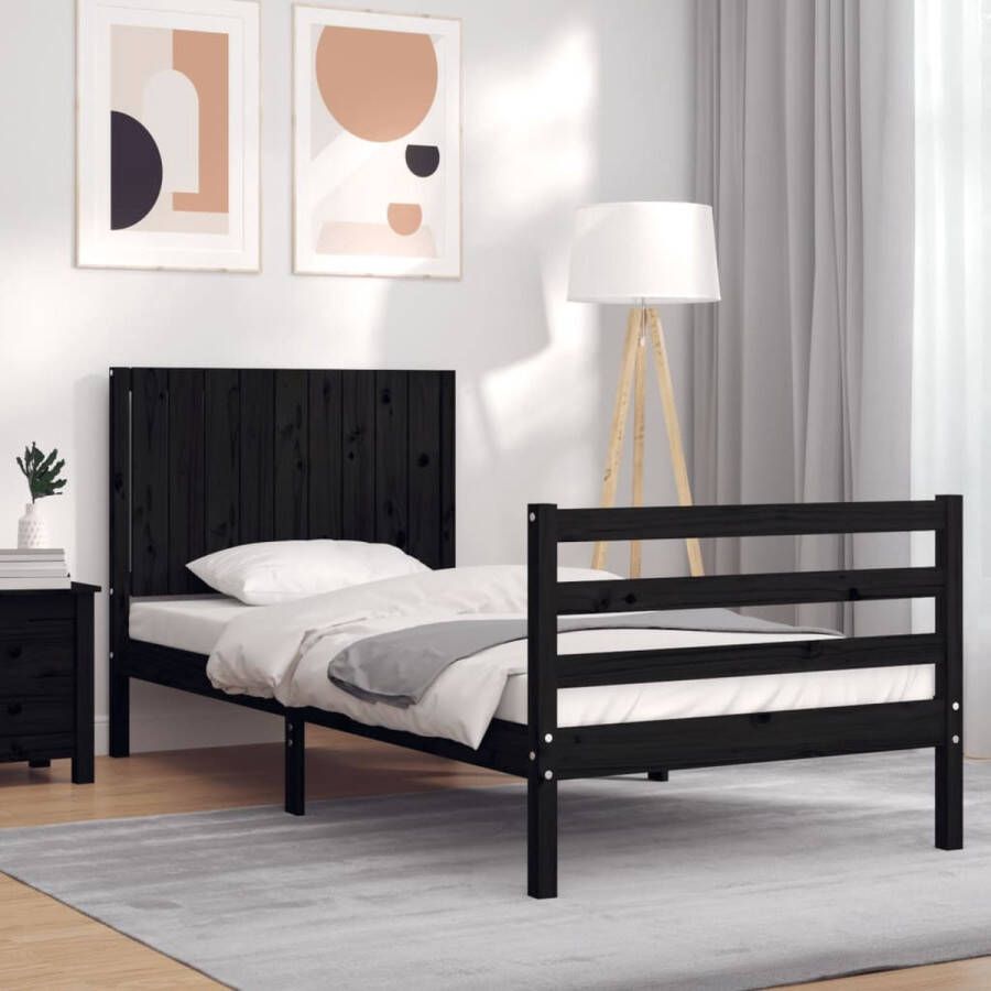 The Living Store Bedframe met hoofdbord massief hout zwart 90x200 cm Bedframe Bedframes Bed Eenpersoonsbed Slaapkamermeubel Houten Bedframe Houten Bed Bedbodem Massief Houten Bedframe Ledikant Bedframe Met Hoofdeinde - Foto 6