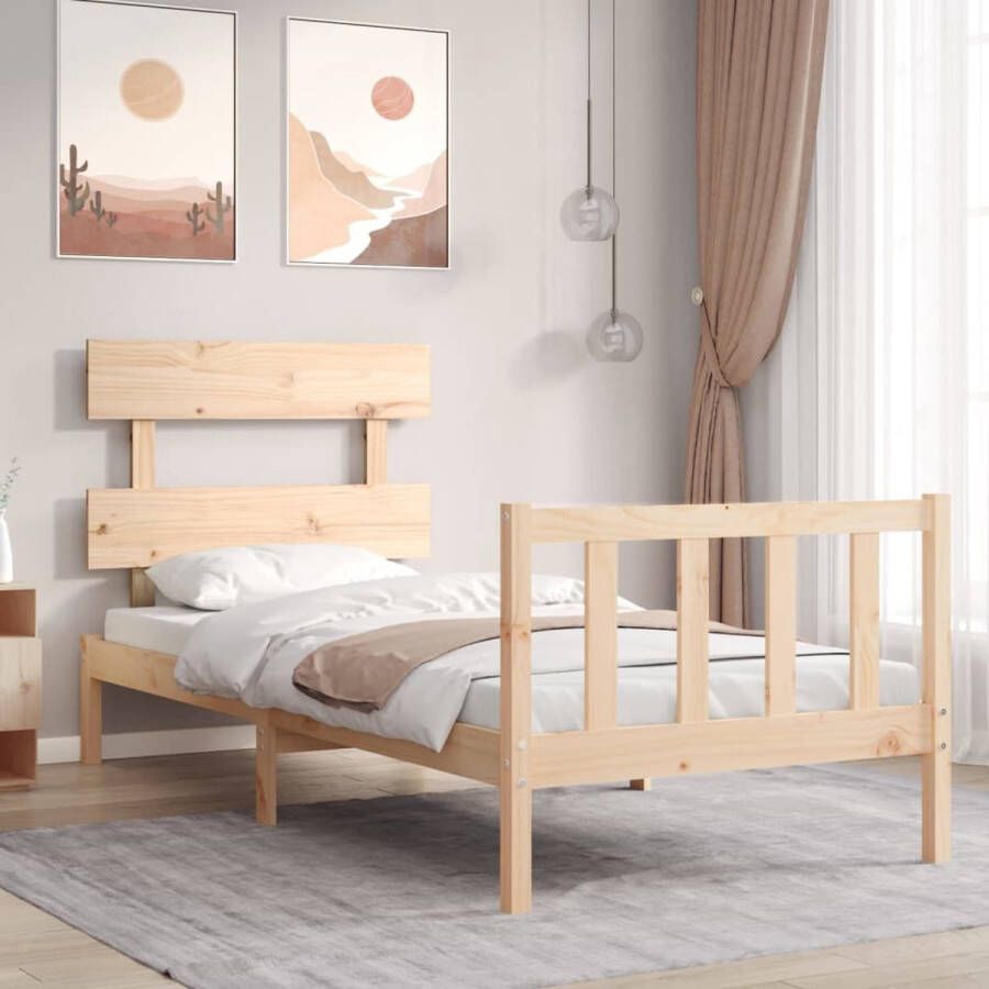 The Living Store Massief Grenenhouten Bedframe Afmeting- 205.5 x 95.5 x 81 cm (L x B x H) Ken- Multiplex lattenbodem Materiaal- Massief grenenhout (onbehandeld)