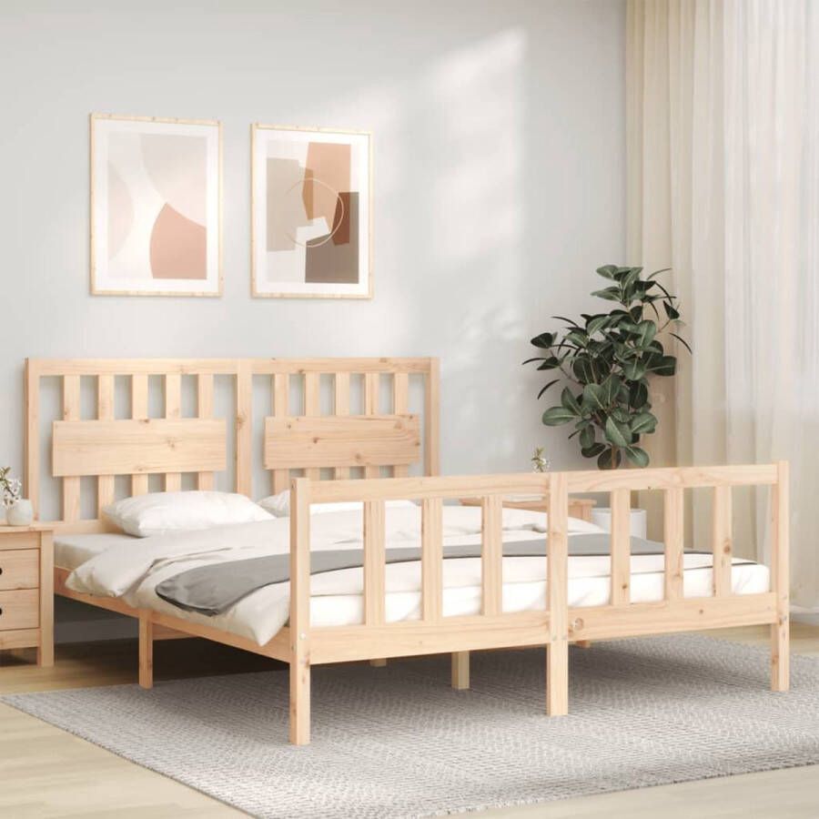 The Living Store Massief Grenenhouten Bedframe Bedden 205.5 x 165.5 x 100 cm Multiplex Lattenbodem Massief Hout Bed Grenenhouten Bed Houten Bed Tweepersoonsbed Boxspring Bed - Foto 2