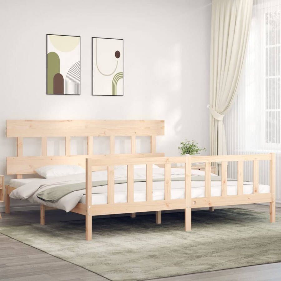 The Living Store Bedframe met hoofdbord massief hout 6FT Super King Bedframe Bedframes Bed Tweepersoonsbed Slaapkamermeubel Houten Bedframe Houten Bed Bedbodem Massief Houten Bedframe Ledikant Bedframe Met Hoofdeinde - Foto 2
