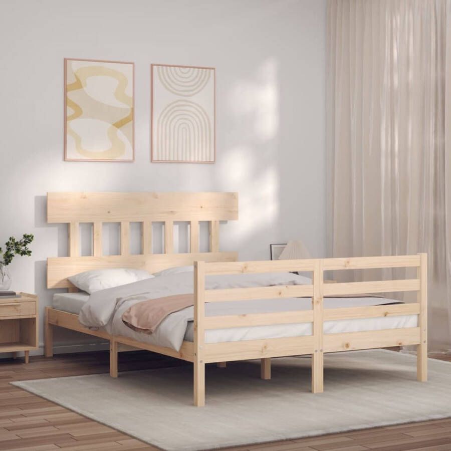 The Living Store Bedframe Grenenhouten 195.5 x 140.5 x 81 cm Multiplex Lattenbodem Functioneel Hoofd- en Voeteneinde Montage Vereist Massief Grenenhouten Bed Frame Tweepersoons Bed Houten Bed Met Hoofdbord Hoofd- En Voeteneinde