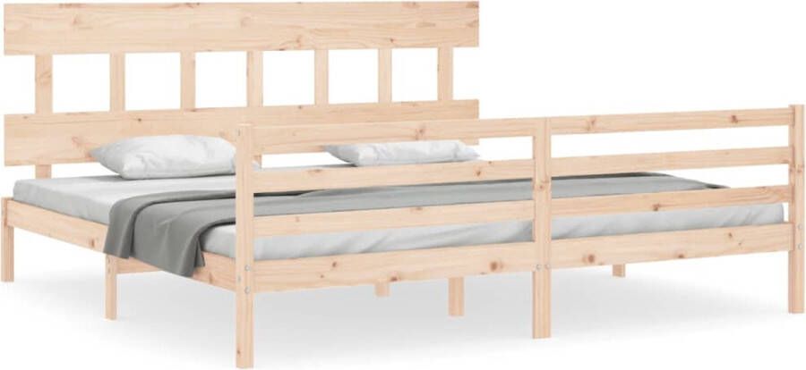 The Living Store Bedframe met hoofdbord massief hout 200x200 cm Bedframe Bedframes Bed Tweepersoonsbed Slaapkamermeubel Houten Bedframe Houten Bed Bedbodem Massief Houten Bedframe Ledikant Bedframe Met Hoofdeinde - Foto 3