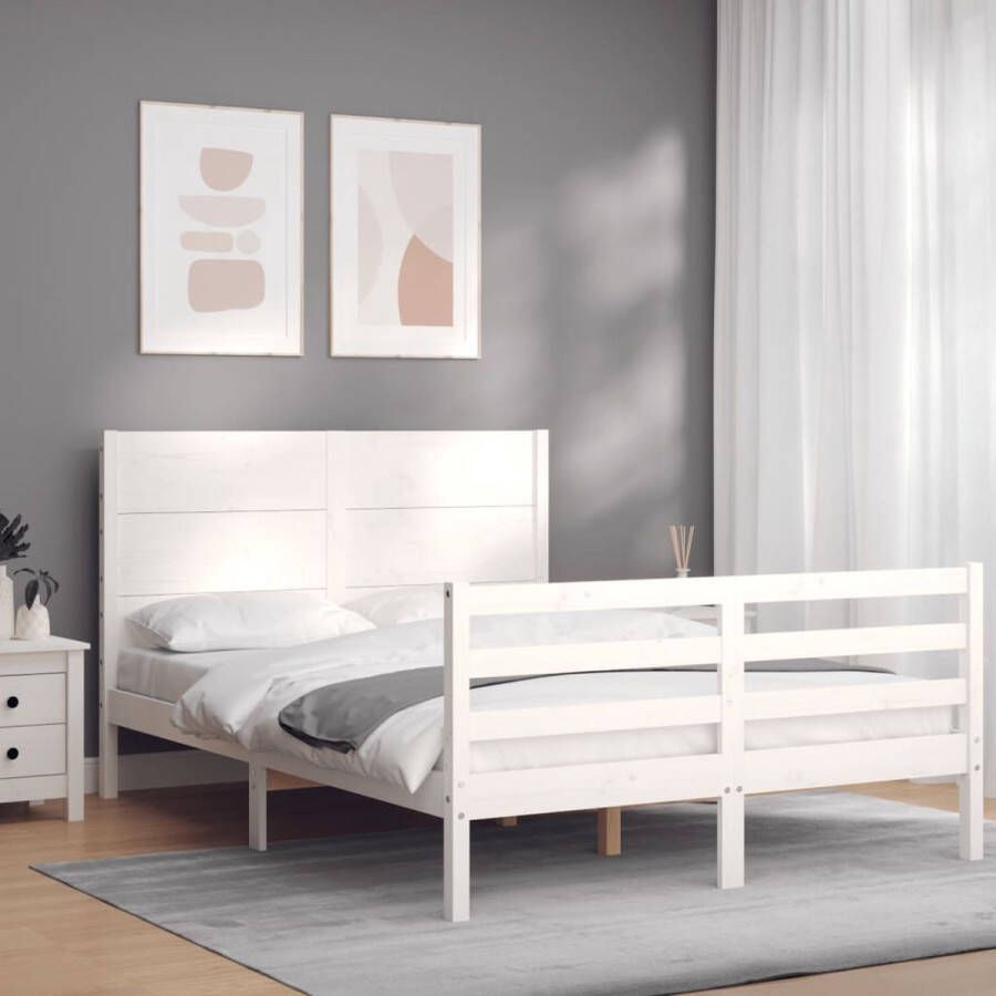 The Living Store Massief Grenenhouten Bedframe Functioneel Bedframe 195.5 x 125.5 x 100 cm Wit