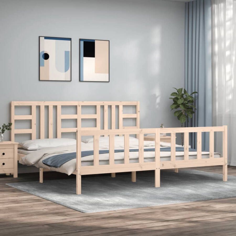 The Living Store Massief Grenenhouten Bedframe Praktische Decoratieve Toevoeging 205.5 x 205.5 x 100 cm Ken- Stevig Duurzaam Materiaal- Grenenhout Lattenbodem van Multiplex Functioneel Hoofd- en Voeteneinde Matras apart verkrijgbaar - Foto 2