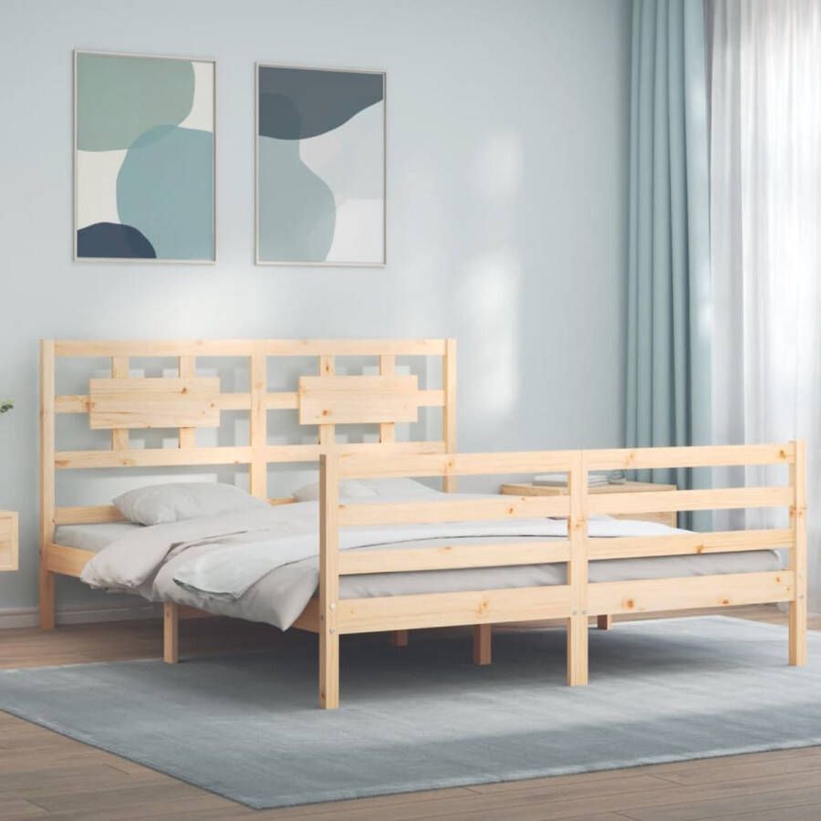 The Living Store Bedframe met hoofdbord massief hout 160x200 cm Bedframe Bedframes Bed Tweepersoonsbed Slaapkamermeubel Houten Bedframe Houten Bed Bedbodem Massief Houten Bedframe Ledikant Bedframe Met Hoofdeinde - Foto 3