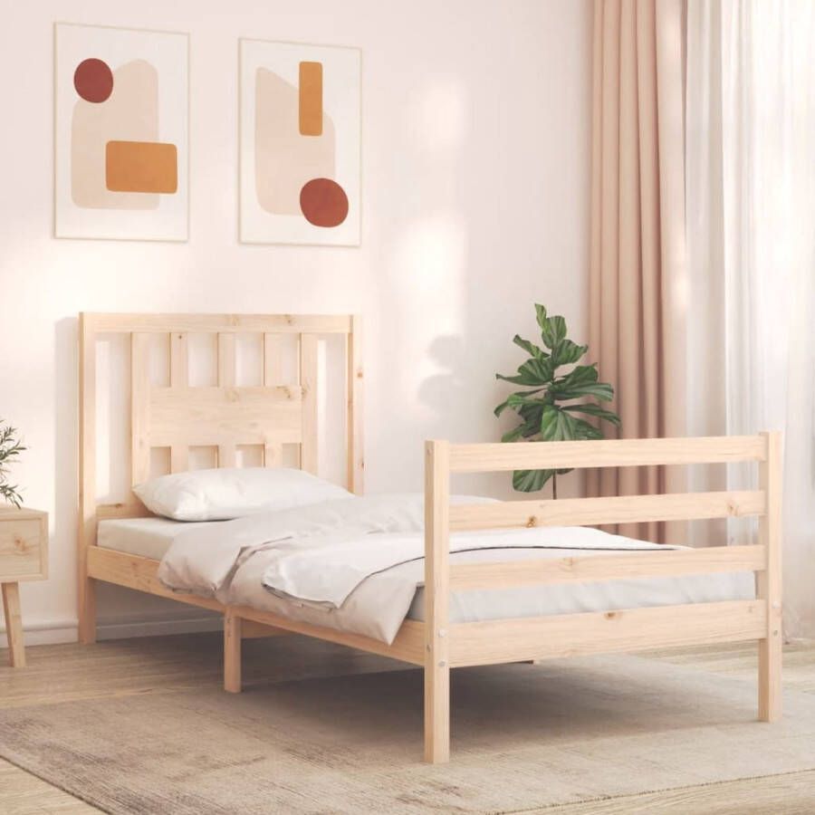 The Living Store Massief Grenenhouten Bedframe Grenenhout 195.5 x 95.5 x 100 cm Multiplex Lattenbodem Massief Grenenhouten Bed Frame Houten Bed Enkel Bed Tweepersoonsbed