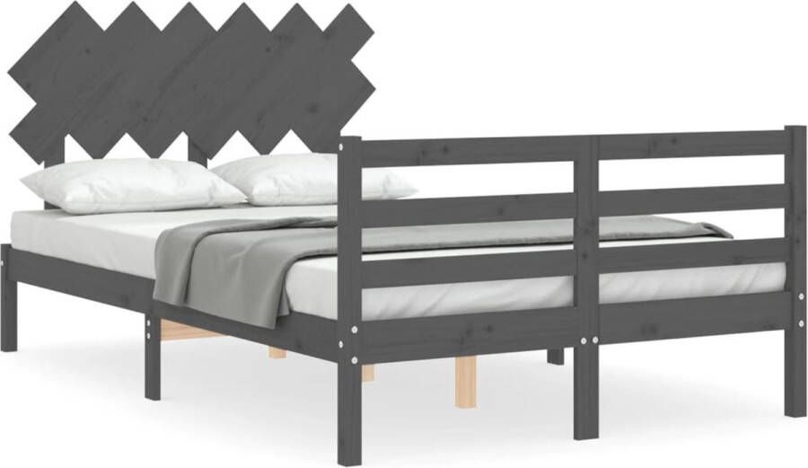 The Living Store Bedframe met hoofdbord massief hout grijs 4FT6 Double Bedframe Bedframes Bed Tweepersoonsbed Slaapkamermeubel Houten Bedframe Houten Bed Bedbodem Massief Houten Bedframe Ledikant Bedframe Met Hoofdeinde - Foto 7