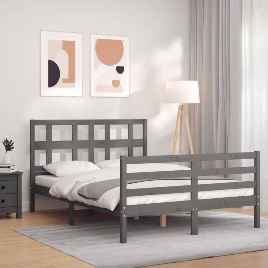 The Living Store Massief grenenhouten bedframe Grijs 205.5 x 125.5 x 100 cm Multiplex lattenbodem