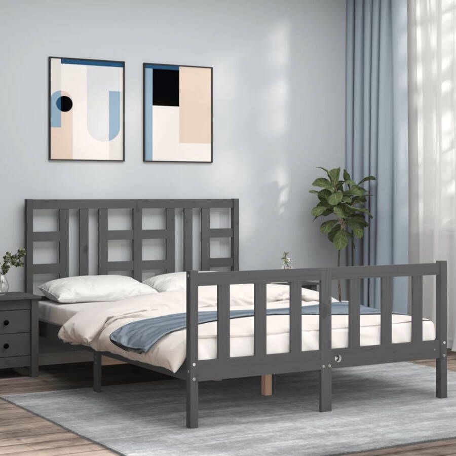 The Living Store Bed Massief Grenenhout Grijs 205.5 x 155.5 x 100 cm Multiplex lattenbodem Functioneel hoofd- en voeteneinde Matras niet inbegrepen Massief Grenenhouten Bed Grijs Bed King Size Bed Boxspring Bed Tweepersoonsbed - Foto 6