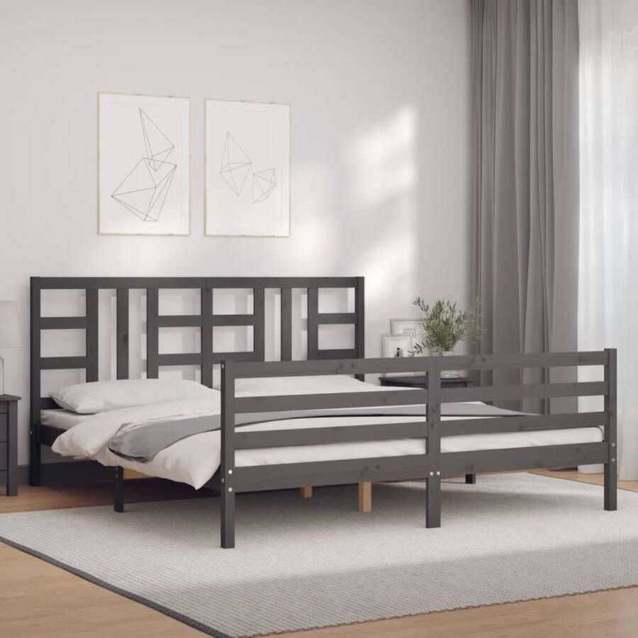The Living Store Bedframe met hoofdbord massief hout grijs 6FT Super King Bedframe Bedframes Bed Tweepersoonsbed Slaapkamermeubel Houten Bedframe Houten Bed Bedbodem Massief Houten Bedframe Ledikant Bedframe Met Hoofdeinde - Foto 2