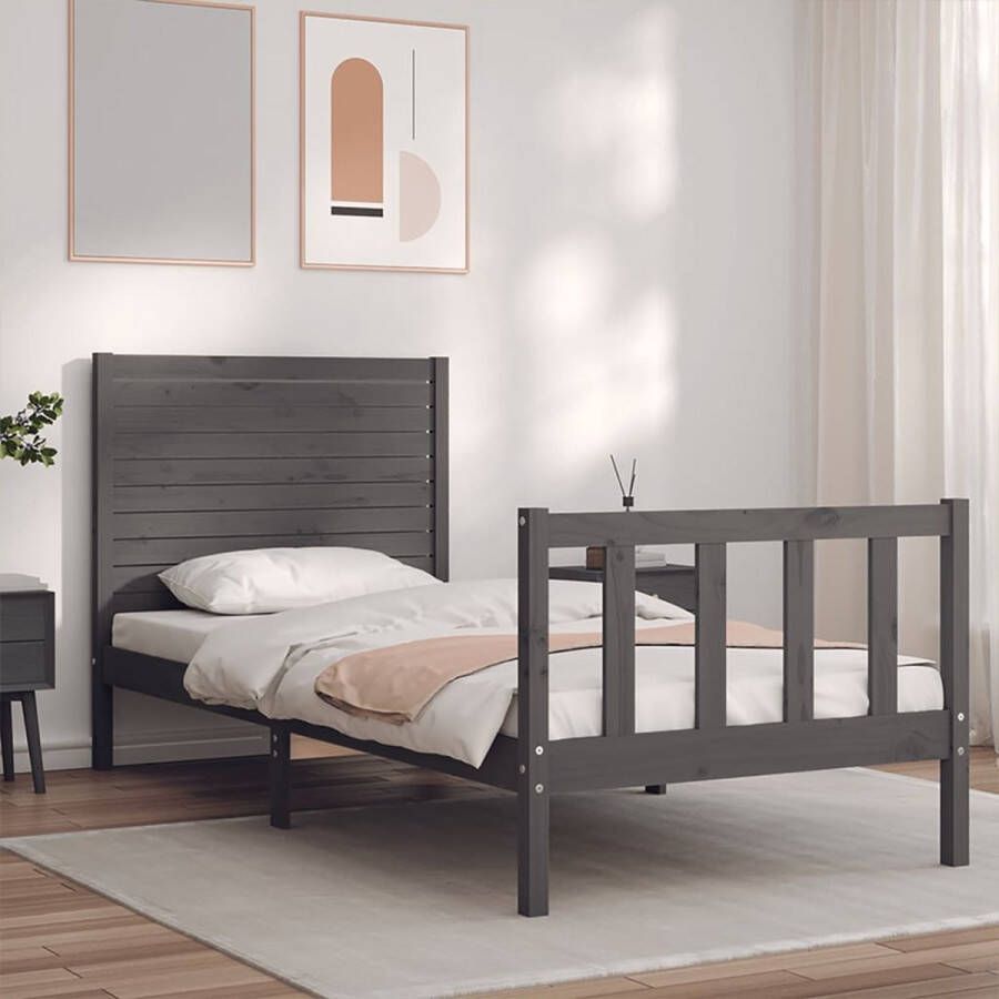 The Living Store Bedframe met hoofdbord massief hout grijs 90x200 cm Bedframe Bedframes Bed Eenpersoonsbed Slaapkamermeubel Houten Bedframe Houten Bed Bedbodem Massief Houten Bedframe Ledikant Bedframe Met Hoofdeinde - Foto 7