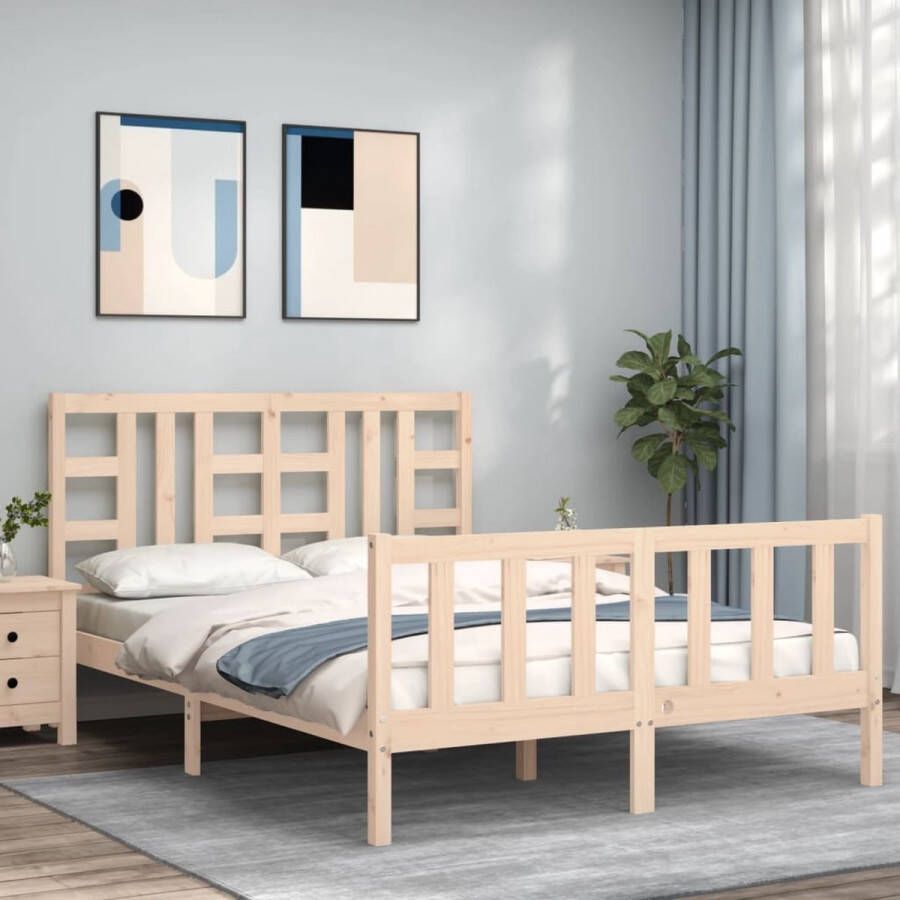 The Living Store Bedframe met hoofdbord massief hout 160x200 cm Bedframe Bedframes Bed Tweepersoonsbed Slaapkamermeubel Houten Bedframe Houten Bed Bedbodem Massief Houten Bedframe Ledikant Bedframe Met Hoofdeinde - Foto 3