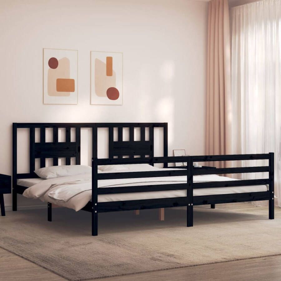 The Living Store Massief grenenhouten bedframe Zwart 205.5 x 205.5 x 100 cm (L x B x H) Multiplex lattenbodem