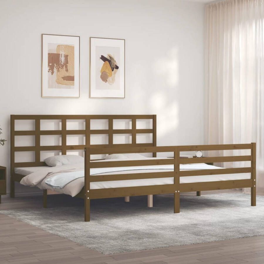 The Living Store Bedframe met hoofdbord massief hout honingbruin 6FT Super King Bedframe Bedframes Bed Tweepersoonsbed Slaapkamermeubel Houten Bedframe Houten Bed Bedbodem Massief Houten Bedframe Ledikant Bedframe Met Hoofdeinde