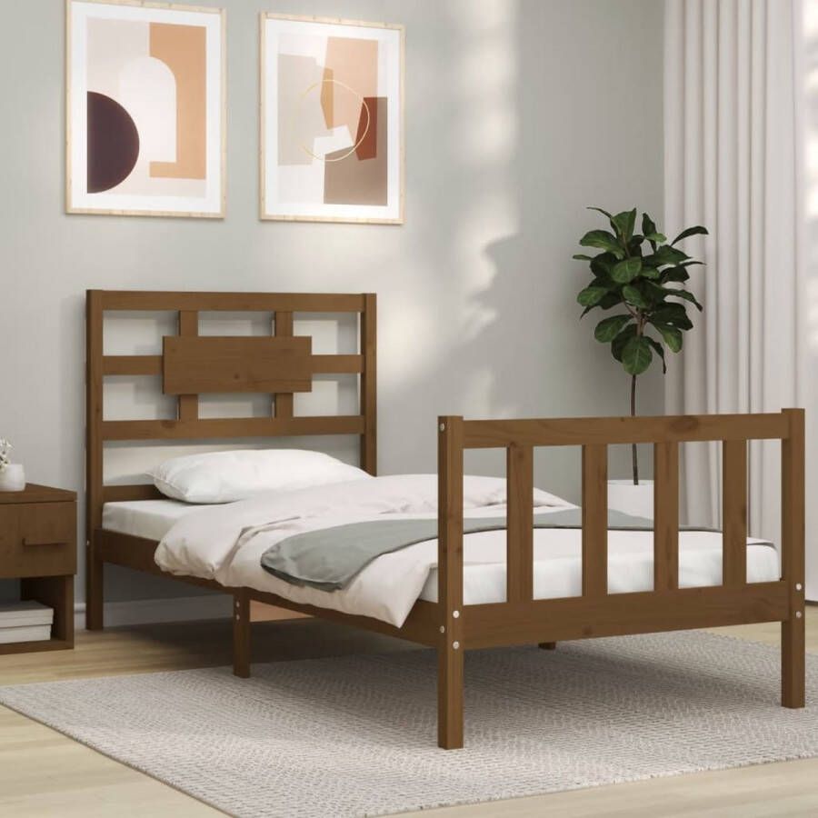 The Living Store Bedframe met hoofdbord hout honingbruin 2FT6 Small Single Bedframe Bedframes Bed Eenpersoonsbed Slaapkamermeubel Houten Bedframe Houten Bed Bedbodem Massief Houten Bedframe Ledikant Bedframe Met Hoofdeinde - Foto 5
