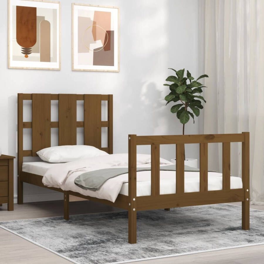 The Living Store Bedframe met hoofdbord massief hout honingbruin 90x190 cm Bedframe Bedframes Bed Eenpersoonsbed Slaapkamermeubel Houten Bedframe Houten Bed Bedbodem Massief Houten Bedframe Ledikant Bedframe Met Hoofdeinde - Foto 3