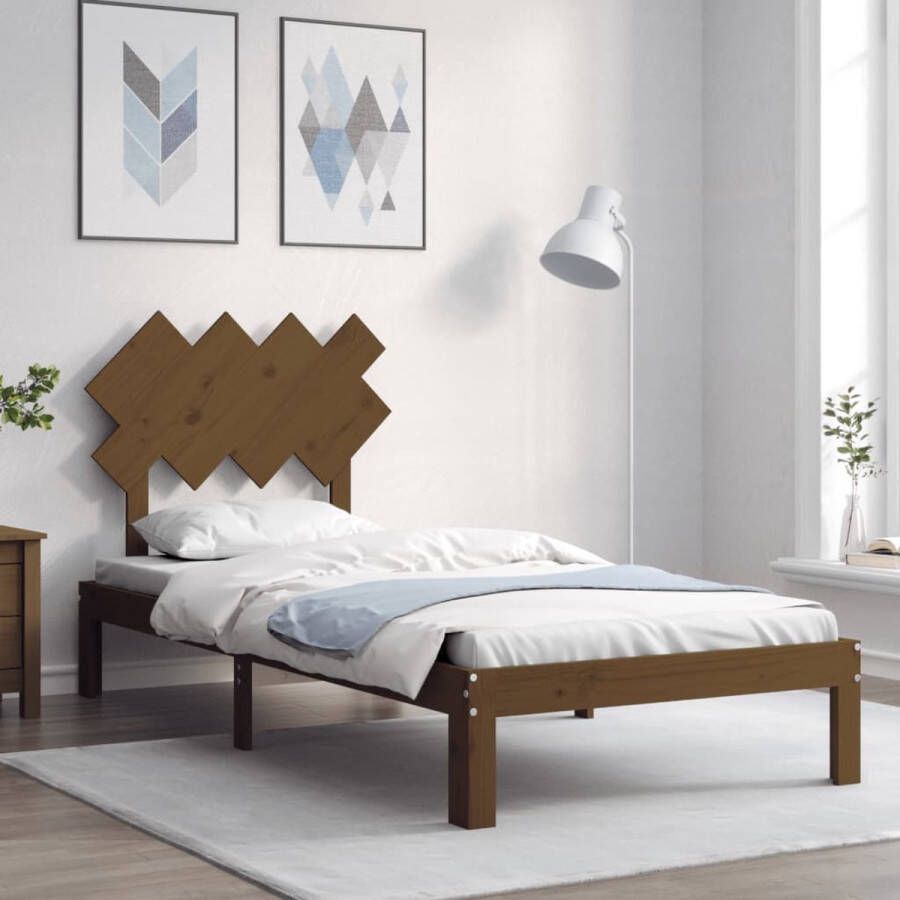 The Living Store Massief grenenhouten bedframe Honingbruin 203.5 x 93.5 x 81 cm Multiplex lattenbodem