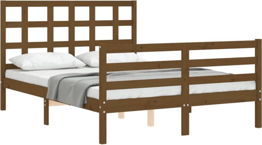 The Living Store Bedframe met hoofdbord massief hout honingbruin 120x200 cm Bedframe Bedframes Bed Tweepersoonsbed Slaapkamermeubel Houten Bedframe Houten Bed Bedbodem Massief Houten Bedframe Ledikant Bedframe Met Hoofdeinde - Foto 3