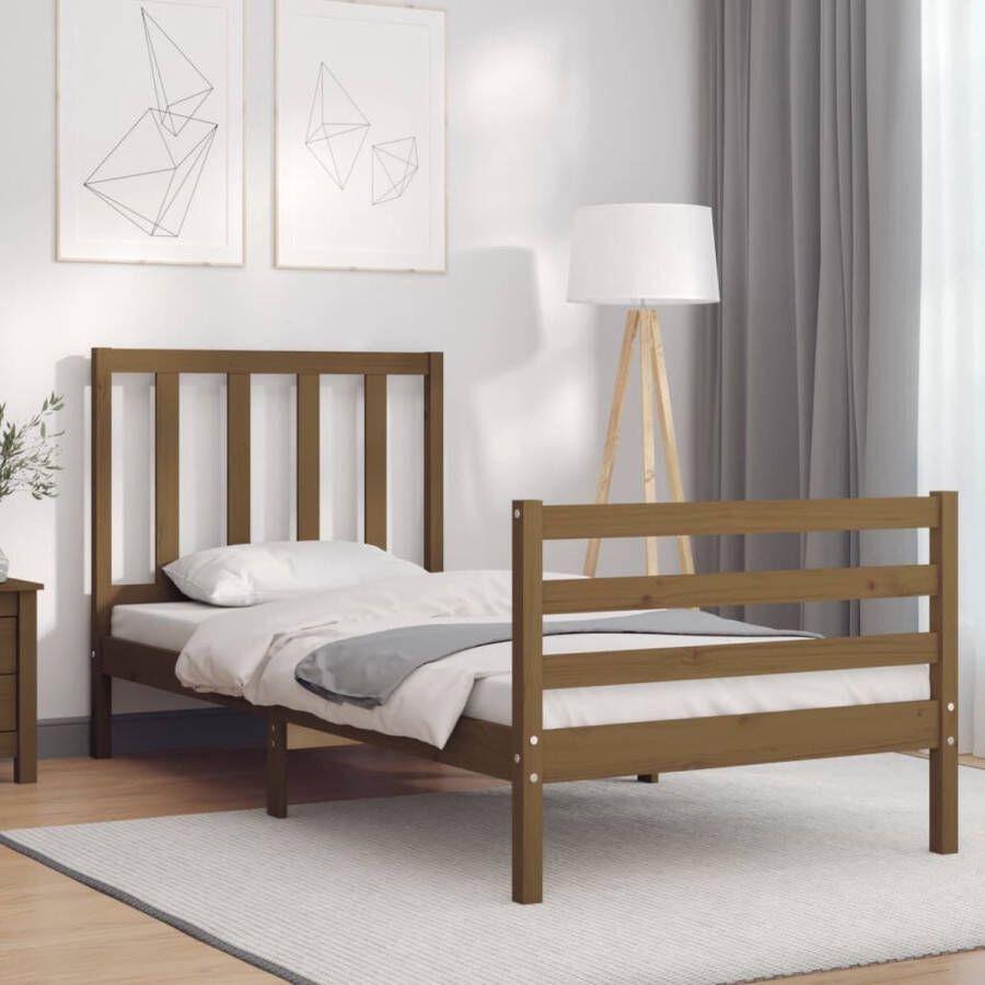 The Living Store Bedframe met hoofdbord massief hout honingbruin 90x200 cm Bedframe Bedframes Bed Eenpersoonsbed Slaapkamermeubel Houten Bedframe Houten Bed Bedbodem Massief Houten Bedframe Ledikant Bedframe Met Hoofdeinde - Foto 2