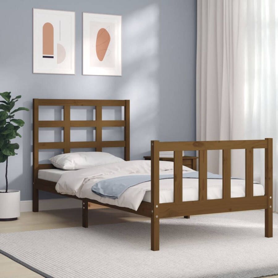 The Living Store Bedframe met hoofdbord massief hout honingbruin 90x200 cm Bedframe Bedframes Bed Eenpersoonsbed Slaapkamermeubel Houten Bedframe Houten Bed Bedbodem Massief Houten Bedframe Ledikant Bedframe Met Hoofdeinde - Foto 5