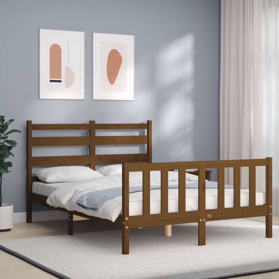 The Living Store Massief Grenenhouten Bedframe Honingbruin 206 x 145.5 x 100 cm Met Multiplex Lattenbodem Stabiel en Duurzaam Matras 140 x 200 cm Montage vereist