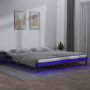 The Living Store Massief grenenhouten bedframe LED-verlichting 140 x 200 cm Grijs - Thumbnail 1