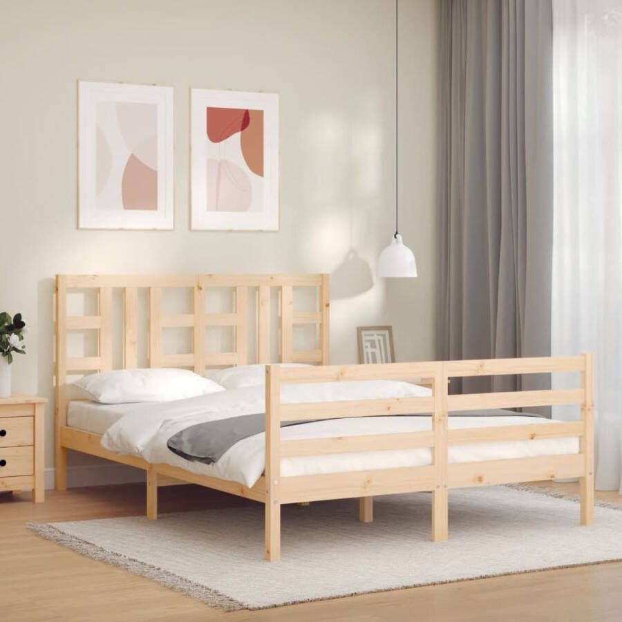 The Living Store Bedframe met hoofdbord massief hout 160x200 cm Bedframe Bedframes Bed Tweepersoonsbed Slaapkamermeubel Houten Bedframe Houten Bed Bedbodem Massief Houten Bedframe Ledikant Bedframe Met Hoofdeinde - Foto 2