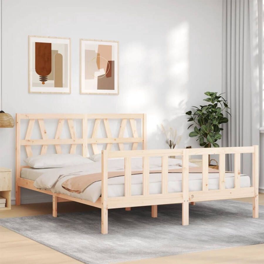 The Living Store Bedframe met hoofdbord massief hout 160x200 cm Bedframe Bedframes Bed Tweepersoonsbed Slaapkamermeubel Houten Bedframe Houten Bed Bedbodem Massief Houten Bedframe Ledikant Bedframe Met Hoofdeinde - Foto 5