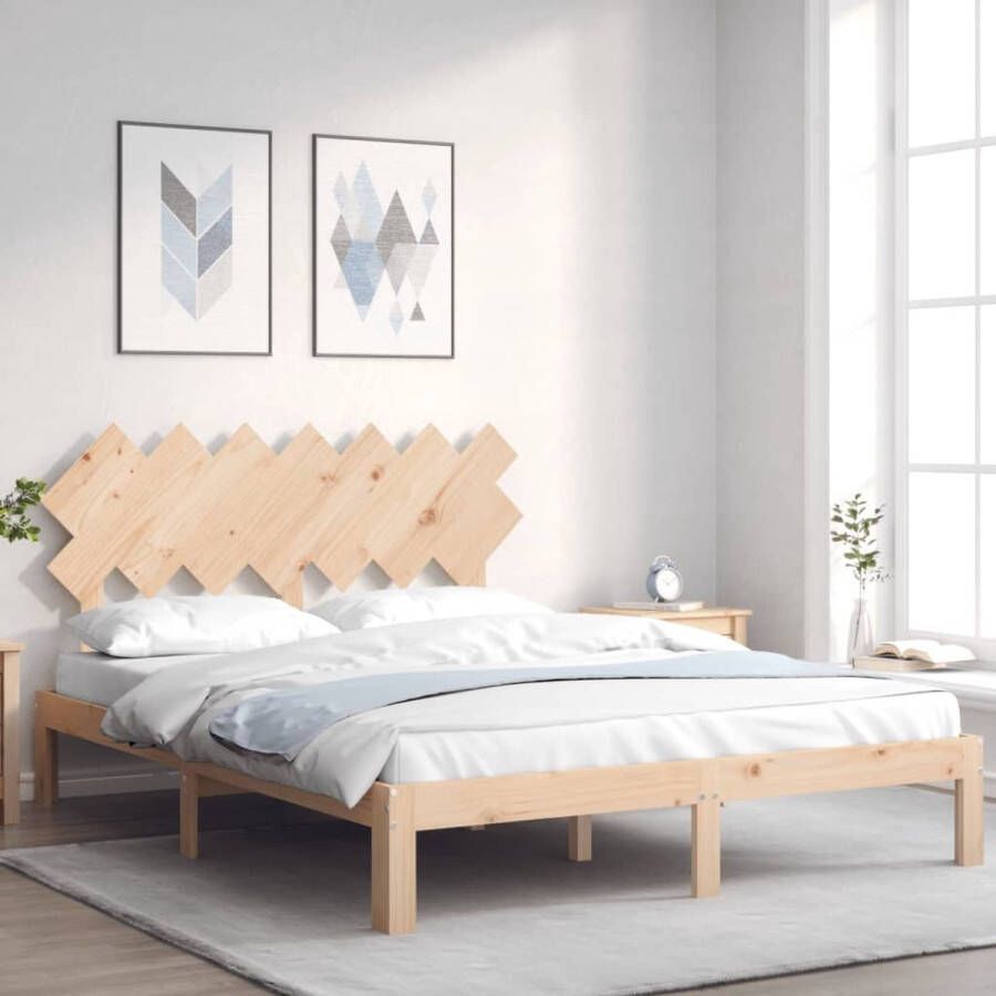 The Living Store Massief Grenenhouten Bedframe Praktisch en Decoratief Afmeting- 203.5 x 143.5 x 80.5 cm Uitstekende Ondersteuning