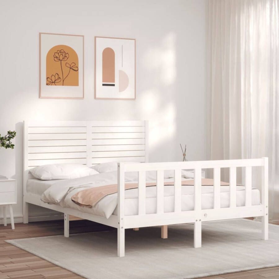 The Living Store Bedframe met hoofdbord massief hout wit 4FT Small Double Bedframe Bedframes Bed Tweepersoonsbed Slaapkamermeubel Houten Bedframe Houten Bed Bedbodem Massief Houten Bedframe Ledikant Bedframe Met Hoofdeinde - Foto 5