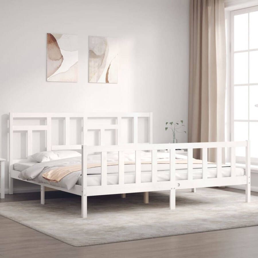 The Living Store Bedframe met hoofdbord massief hout wit 6FT Super King Bedframe Bedframes Bed Tweepersoonsbed Slaapkamermeubel Houten Bedframe Houten Bed Bedbodem Massief Houten Bedframe Ledikant Bedframe Met Hoofdeinde - Foto 2