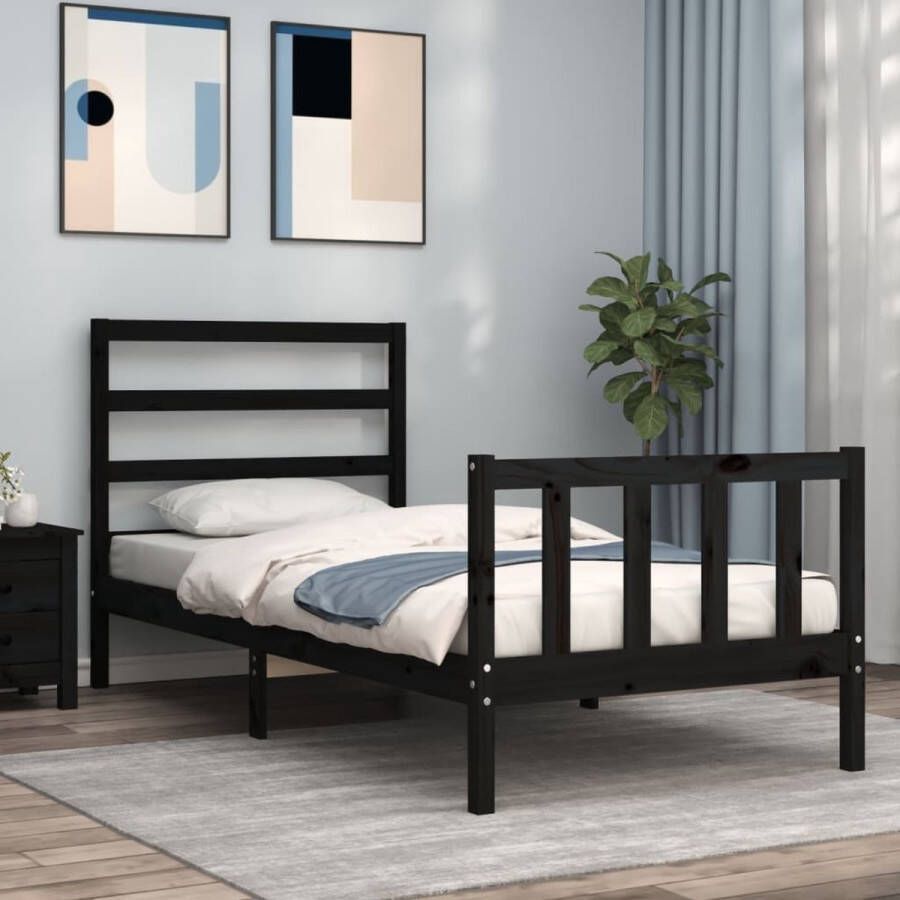 The Living Store Bedframe met hoofdbord massief hout zwart 3FT Single Bedframe Bedframes Bed Eenpersoonsbed Slaapkamermeubel Houten Bedframe Houten Bed Bedbodem Massief Houten Bedframe Ledikant Bedframe Met Hoofdeinde - Foto 4