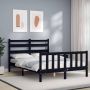 The Living Store Bedframe met hoofdbord massief hout zwart 140x190 cm Bedframe Bedframes Bed Tweepersoonsbed Slaapkamermeubel Houten Bedframe Houten Bed Bedbodem Massief Houten Bedframe Ledikant Bedframe Met Hoofdeinde - Thumbnail 2