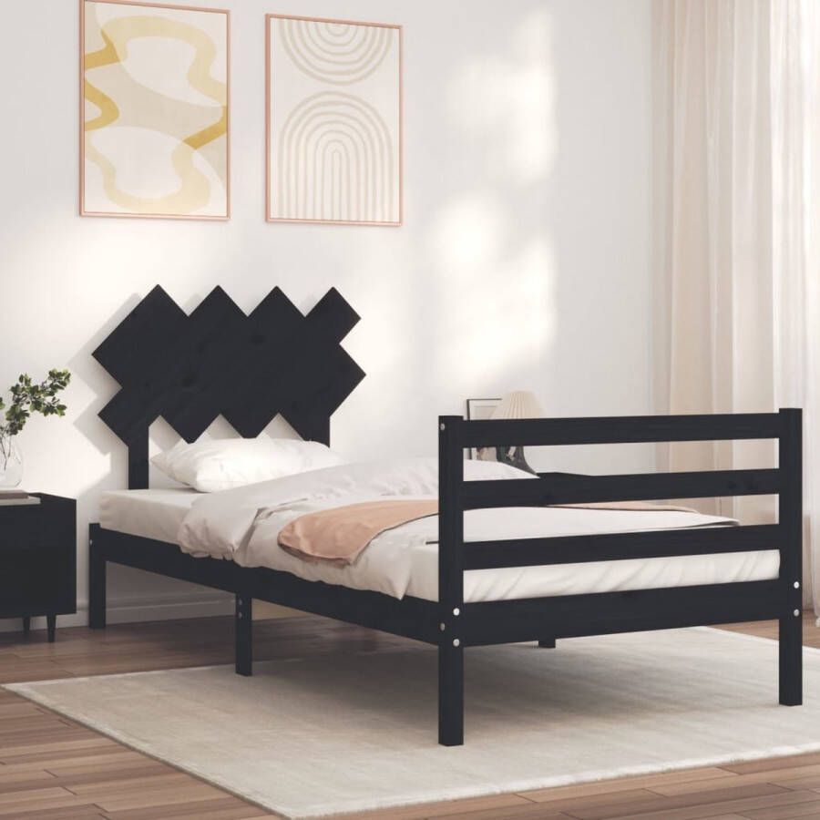 The Living Store Massief Grenenhouten Bedframe Zwart 205.5 x 105.5 x 81 cm Multiplex Lattenbodem