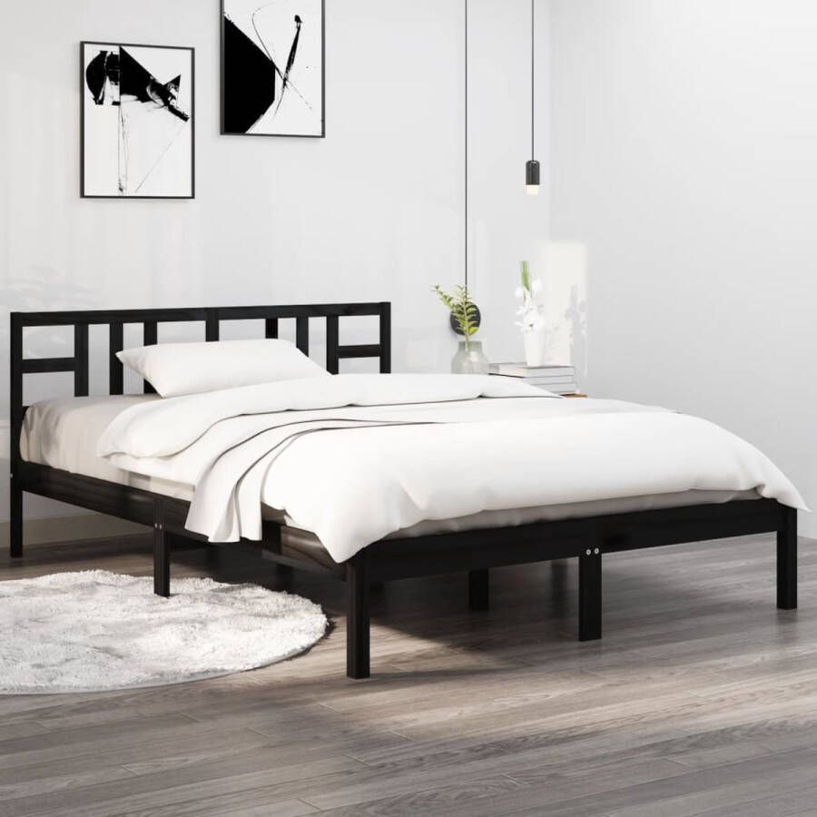 The Living Store Massief Grenenhouten Bedframe Zwart 205.5 x 165.5 x 31 cm Multiplex Lattenbodem