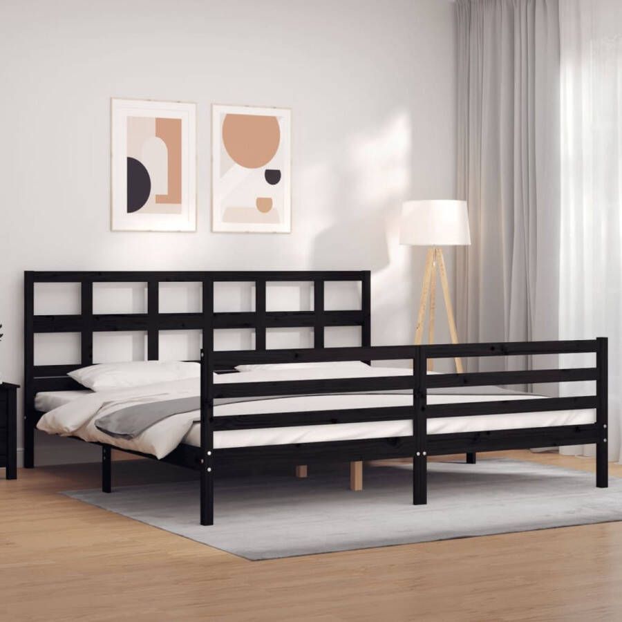 The Living Store Massief grenenhouten bedframe zwart 205.5 x 185.5 x 100 cm (L x B x H) multiplex lattenbodem