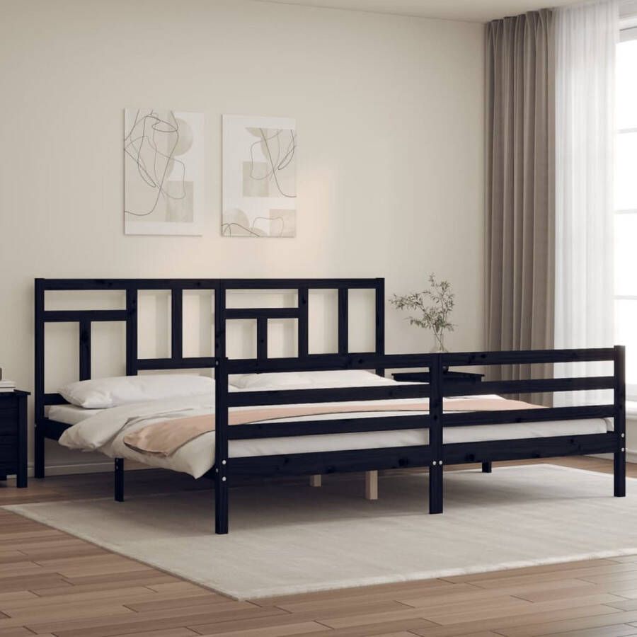 The Living Store Massief Grenenhouten Bedframe Zwart 205.5 x 185.5 x 100 cm Multiplex lattenbodem