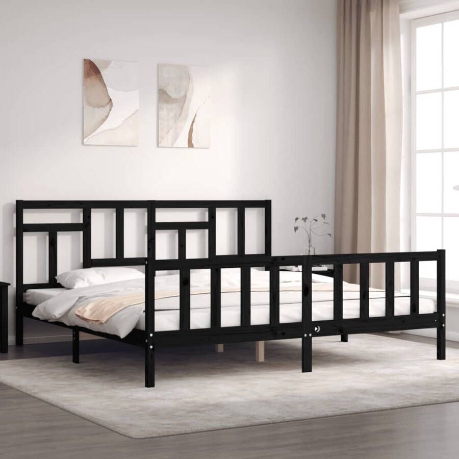 The Living Store Bedframe met hoofdbord massief hout zwart 6FT Super King Bedframe Bedframes Bed Tweepersoonsbed Slaapkamermeubel Houten Bedframe Houten Bed Bedbodem Massief Houten Bedframe Ledikant Bedframe Met Hoofdeinde - Foto 2