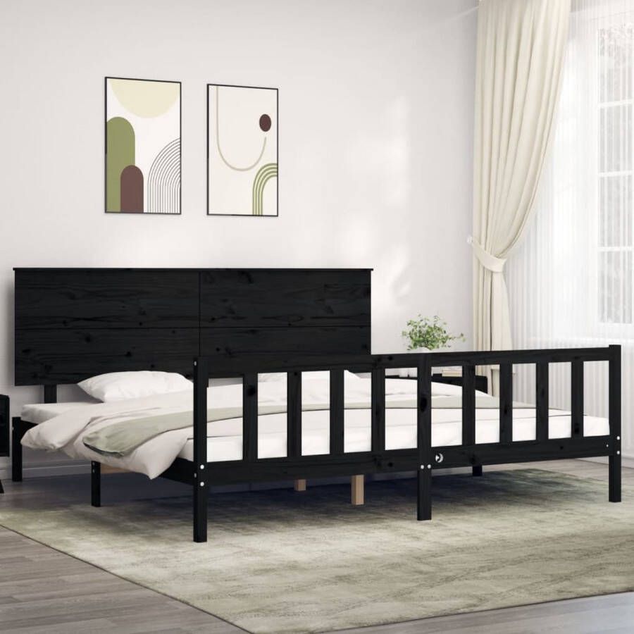 The Living Store Massief grenenhouten bedframe Zwart 205.5 x 185.5 x 82.5 cm Multiplex lattenbodem