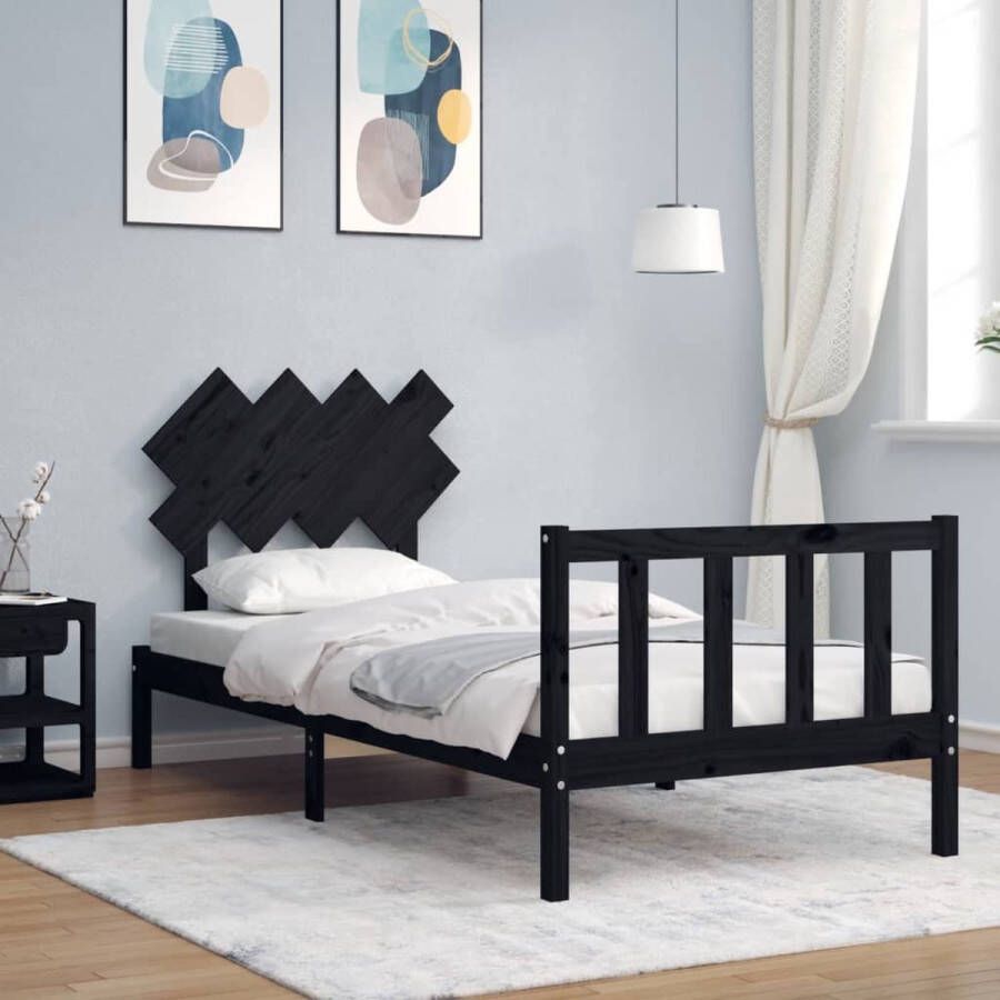 The Living Store Massief Grenenhouten Bedframe Zwart 205.5 x 95.5 x 81 cm