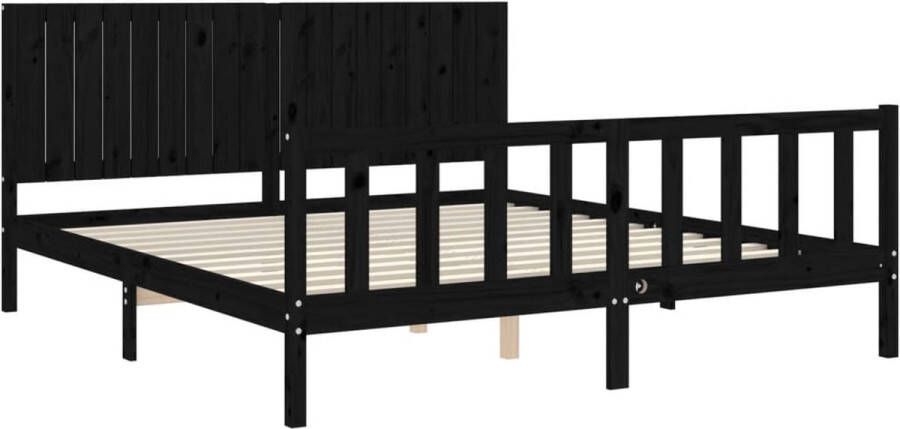 The Living Store Bedframe met hoofdbord massief hout zwart 6FT Super King Bedframe Bedframes Bed Tweepersoonsbed Slaapkamermeubel Houten Bedframe Houten Bed Bedbodem Massief Houten Bedframe Ledikant Bedframe Met Hoofdeinde - Foto 3
