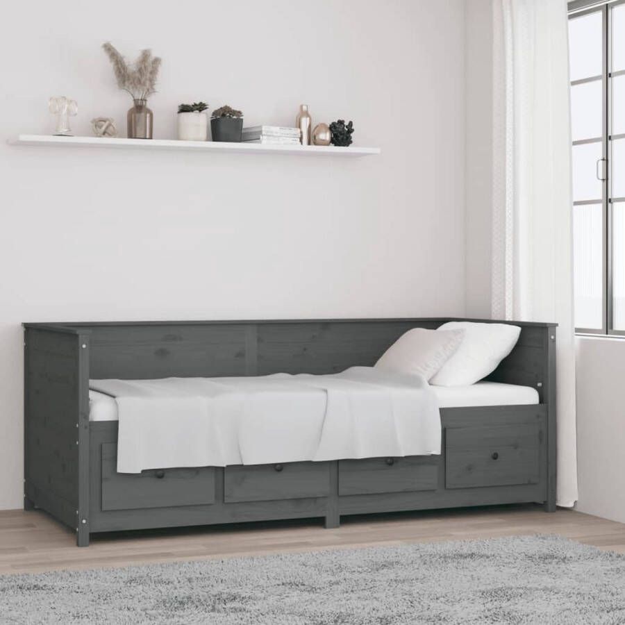 The Living Store massief grenenhouten slaapbank grijs 207.5x97x80 cm met opbergruimte