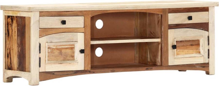 The Living Store Massief Houten Tv-Kast 120x30x40 cm Gerecycled Hout Mangohout Met 2 deuren 2 lades en 2 vakken Polijst Lak - Foto 1