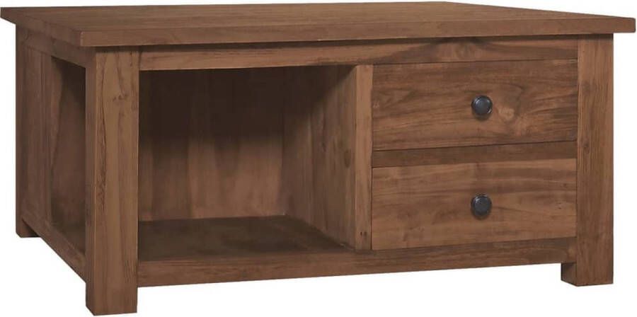 The Living Store Massief teakhouten Salontafel 68 x 68 x 33 cm Met 2 lades en 1 schap - Foto 1