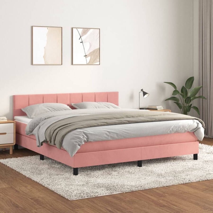 VidaXL Boxspring Fluweel Roze 180x200 cm Boxspringbed Fluweel Bed Roze Bed Tweepersoonsbed Boxspring