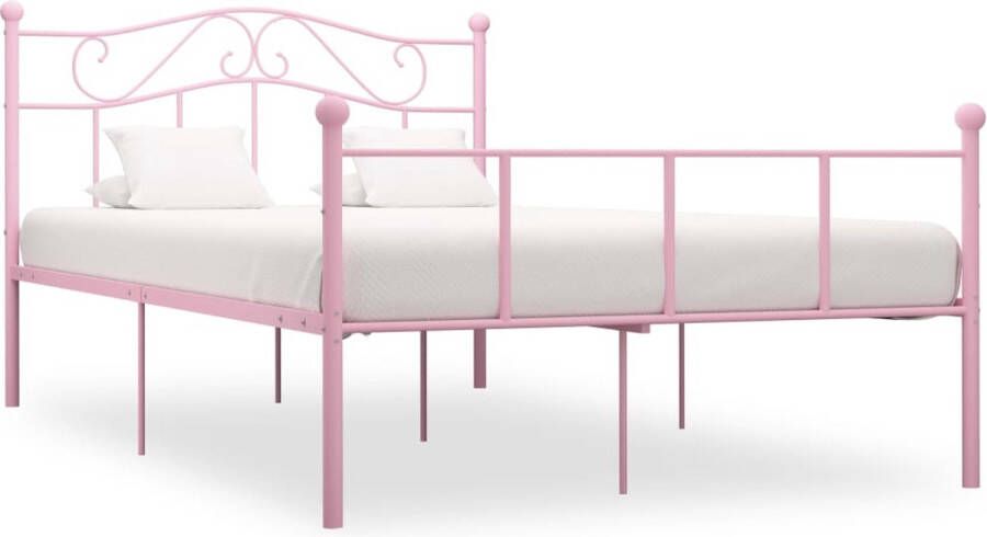 The Living Store Metalen Bedframe 140 x 200 cm Roze Elegante en klassieke uitstraling